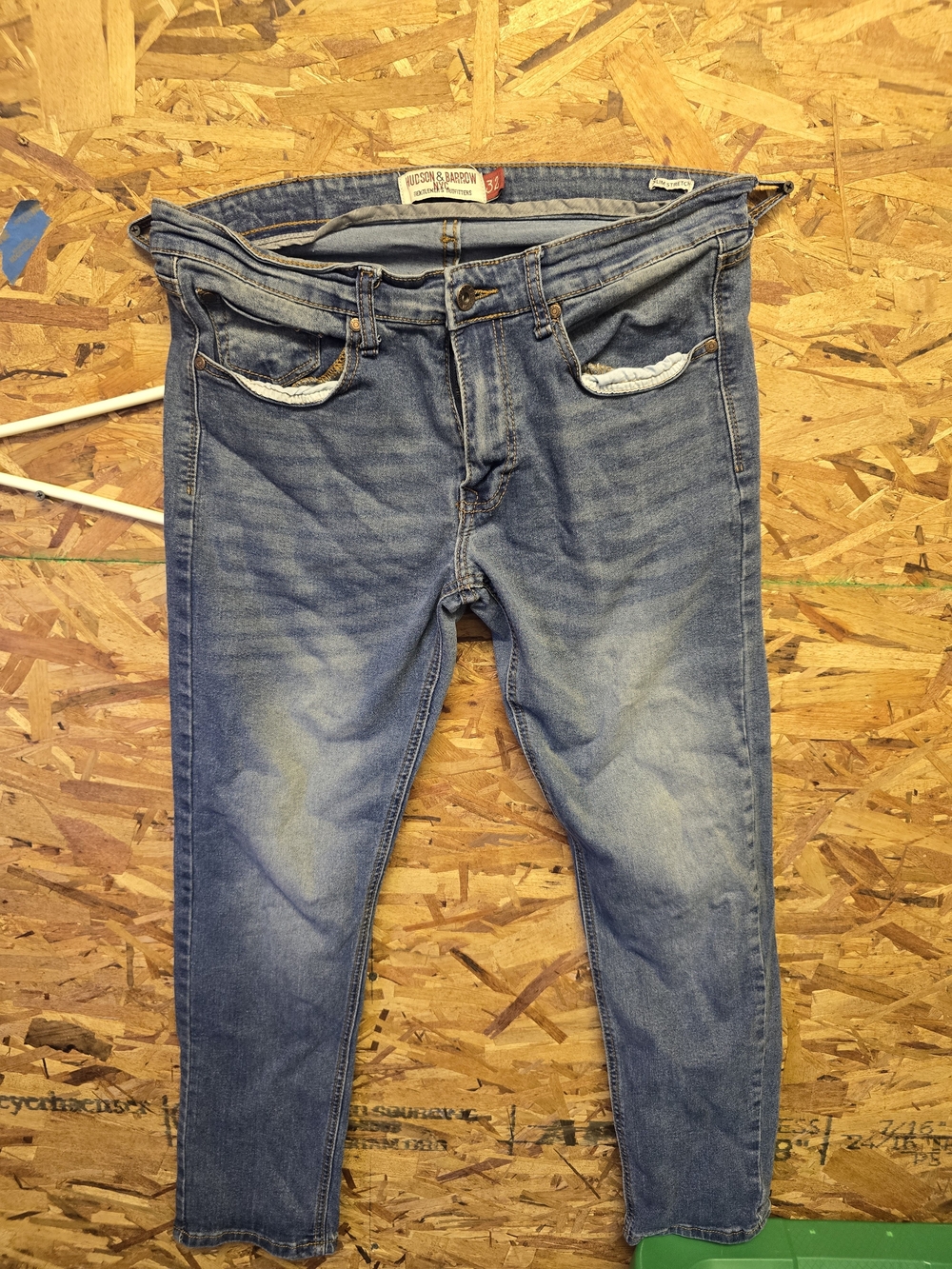 Mens Blue Washed Jeans - Classic Slim Fit 32x30